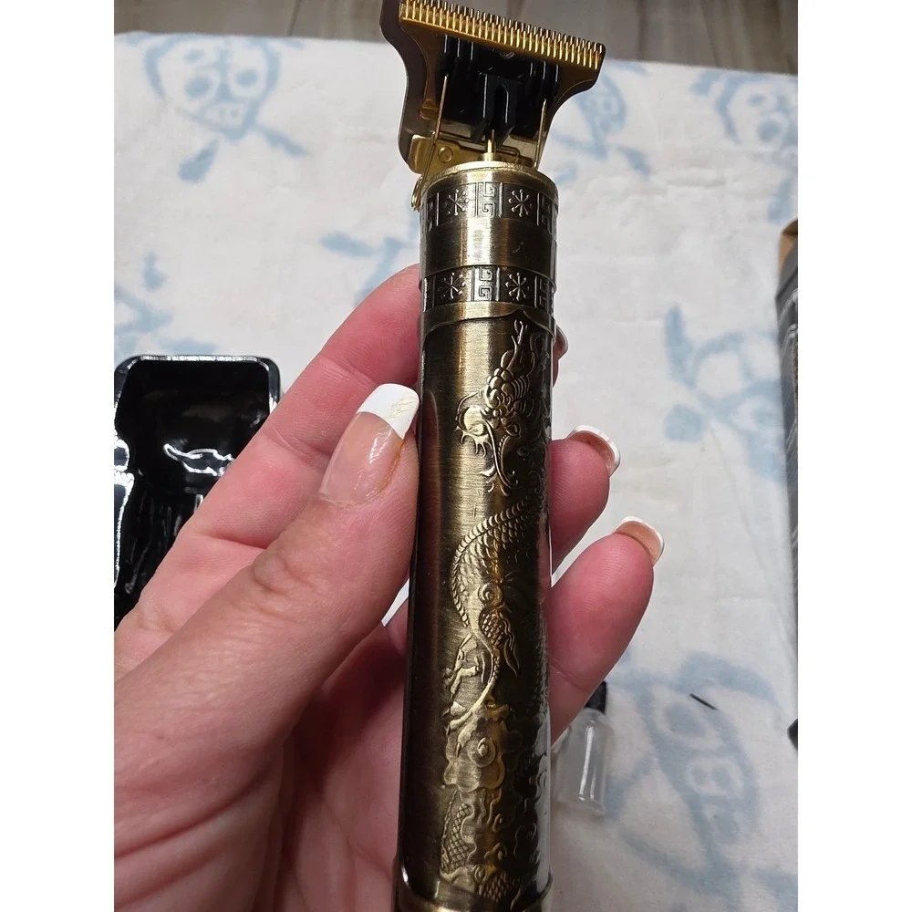 MiniSun Professional Cordless Hair Trimmer Dragon Embossed T-Blade Clipper Gold‎